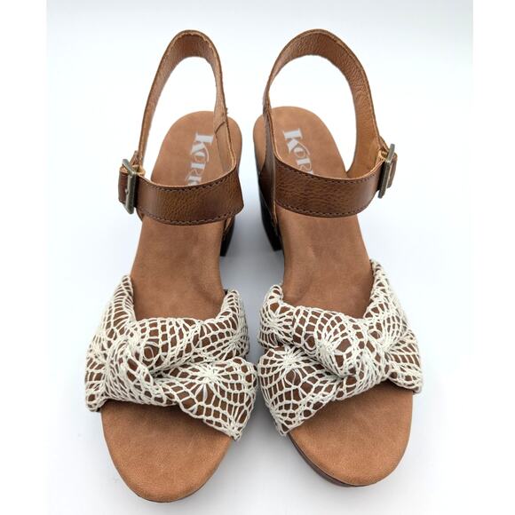 Korks Natalia Knot Sandal Crochet Platform Heel Women’s Tan/White Size US8 EU39 - Picture 12 of 12